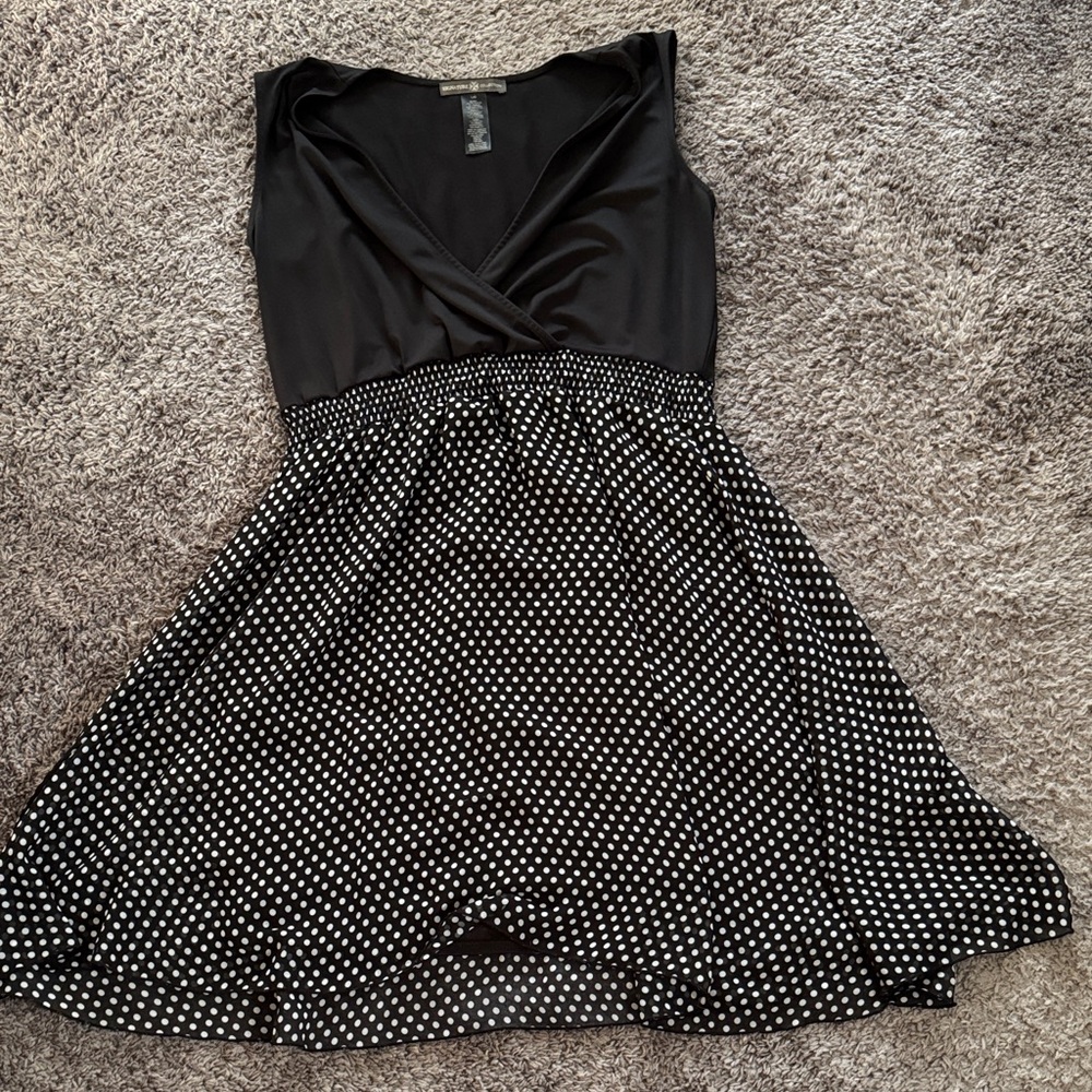 Sleeveless Black & White Polka Dot Mini Dress
